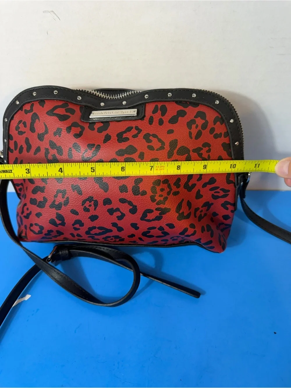 Red Leopard Print Crossbody Bag with Black Trim